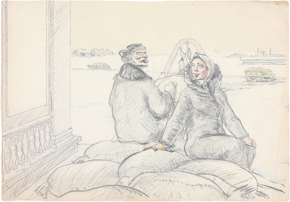 Ребров Юрий Петрович. Двое на подводе. Иллюстрация